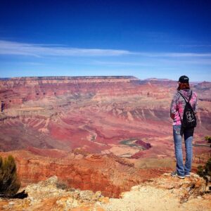 Visitor at Lipan Point overlooking Unkar Delta and the Great Unconformity