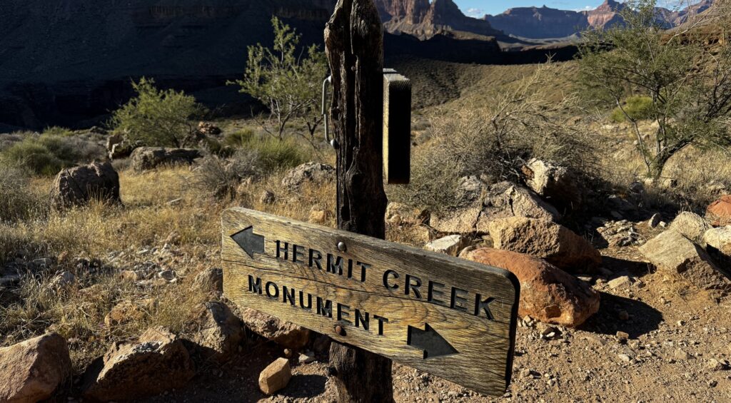Hermit Creek monument sign in Grand Canyon