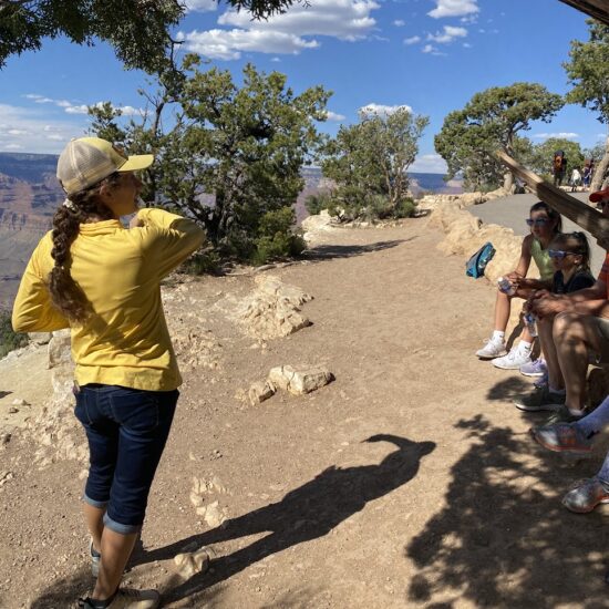 Canyon Ministries guide teaching on a Grand Canyon walking tour